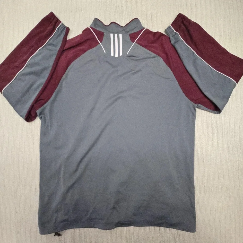 Adidas Pullover Mens 2XL Gray Maroon 1/4 Zip Long Sleeve Colorblock Athletic Top